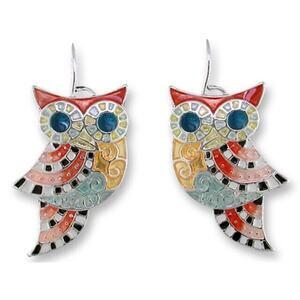 Owl Radiance Dangle Earrings Silver Plated Enamel Bird Zarah Zarlite